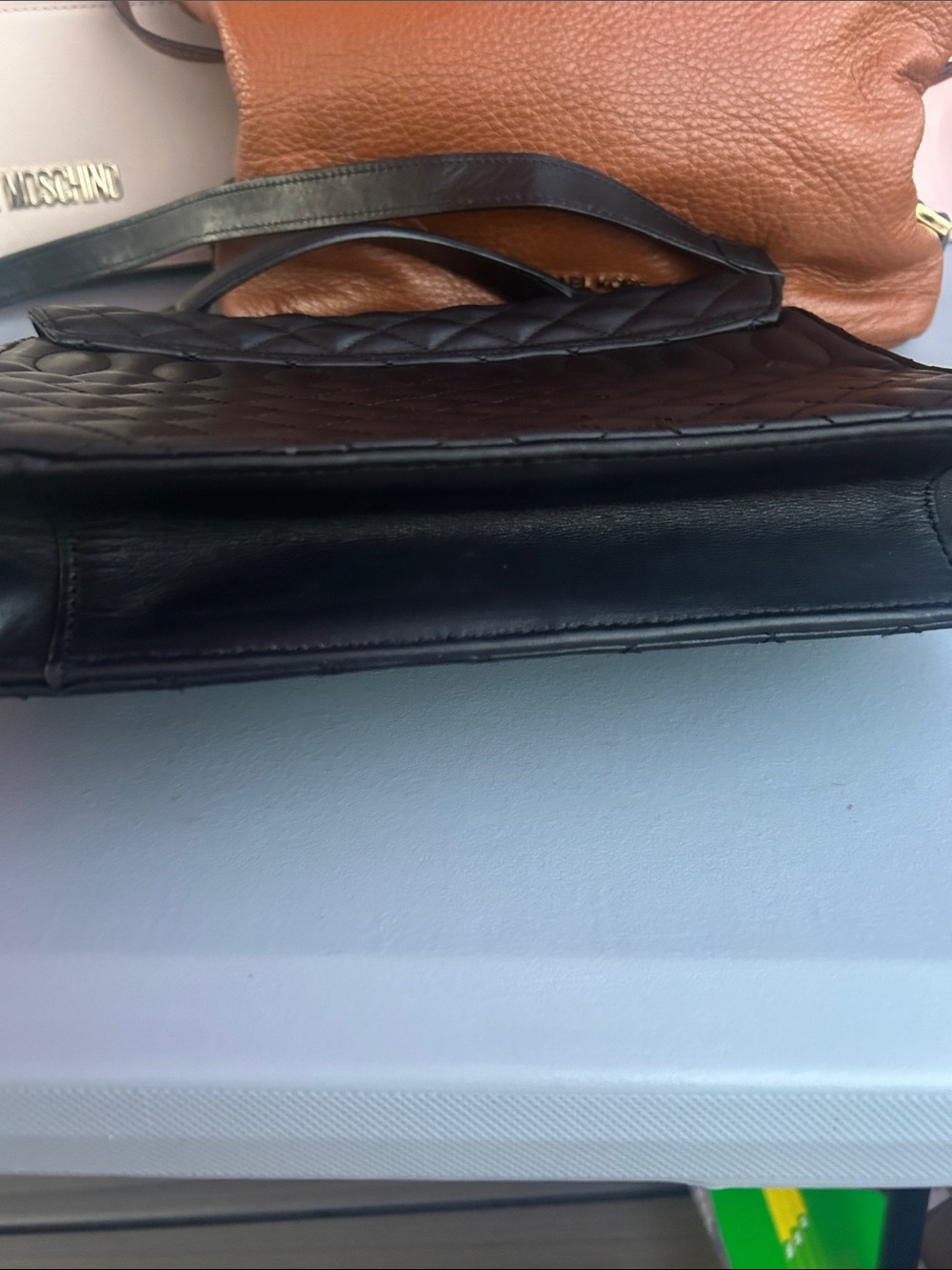 J.Crew Black Quilted Leather Top Handle Crossbody Satchel Shoulder Bag - Picture 7 of 10